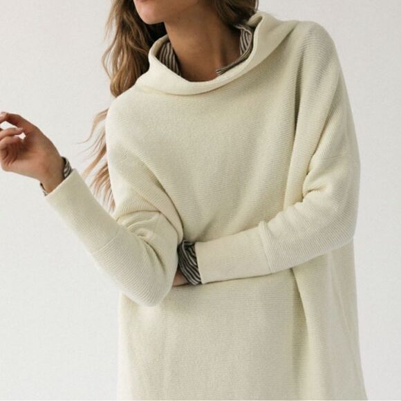 NWOT Free People Ottoman Slouchy Tunic Sweater Ivory Cream Ribbed Long Sleeves - Picture 3 of 14